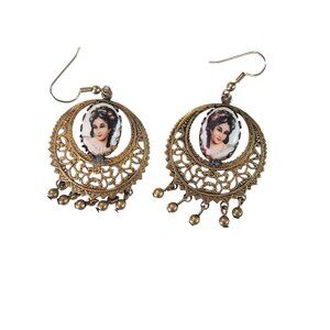 Beautiful Porcelain Portrait Dangling Earrings (A5794)